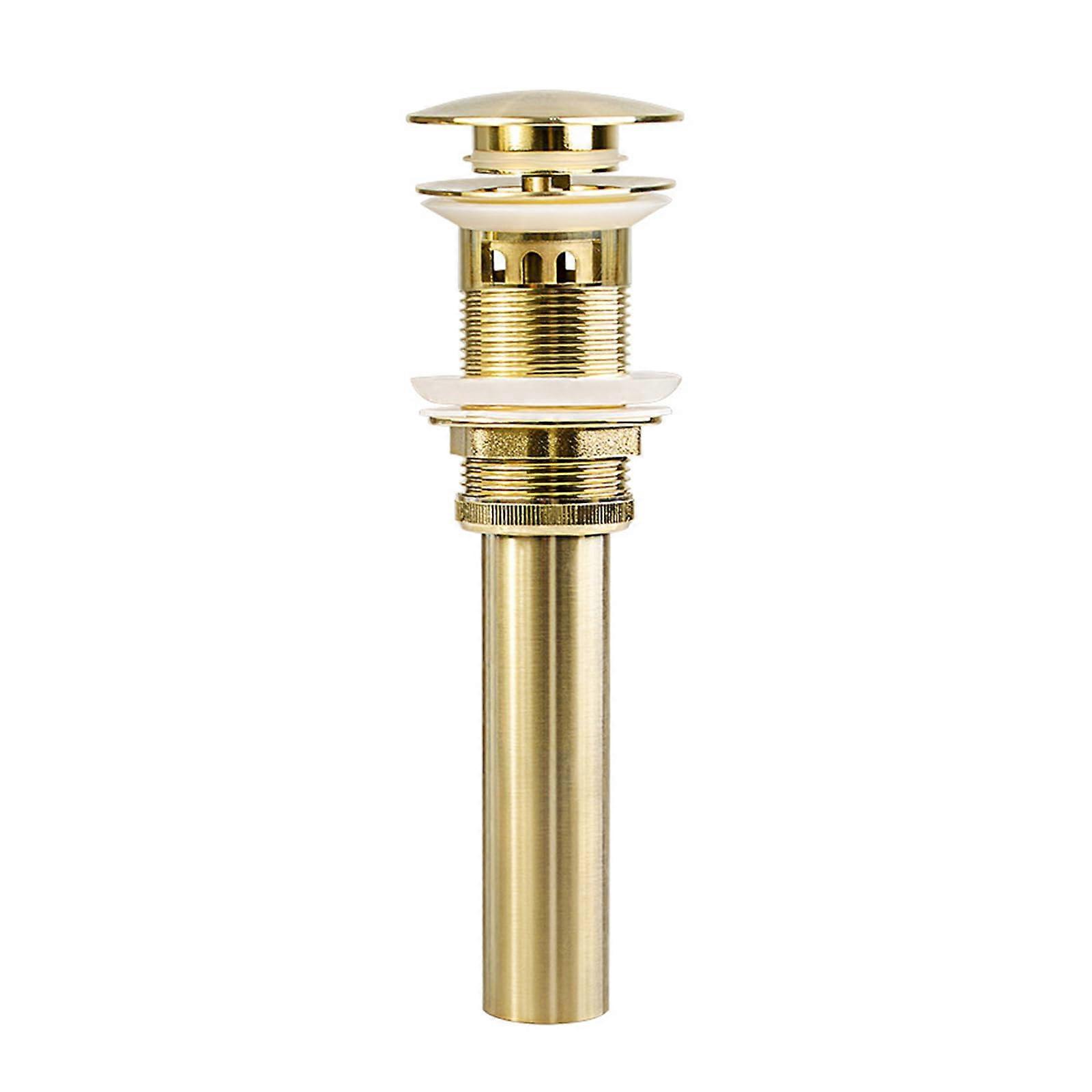 Pop Up Sink Drain Stopper Brushed Gold, Full Copper Anti-Corrosion With Basket, Bathroom Pop Up Drain, Bouncing Drain