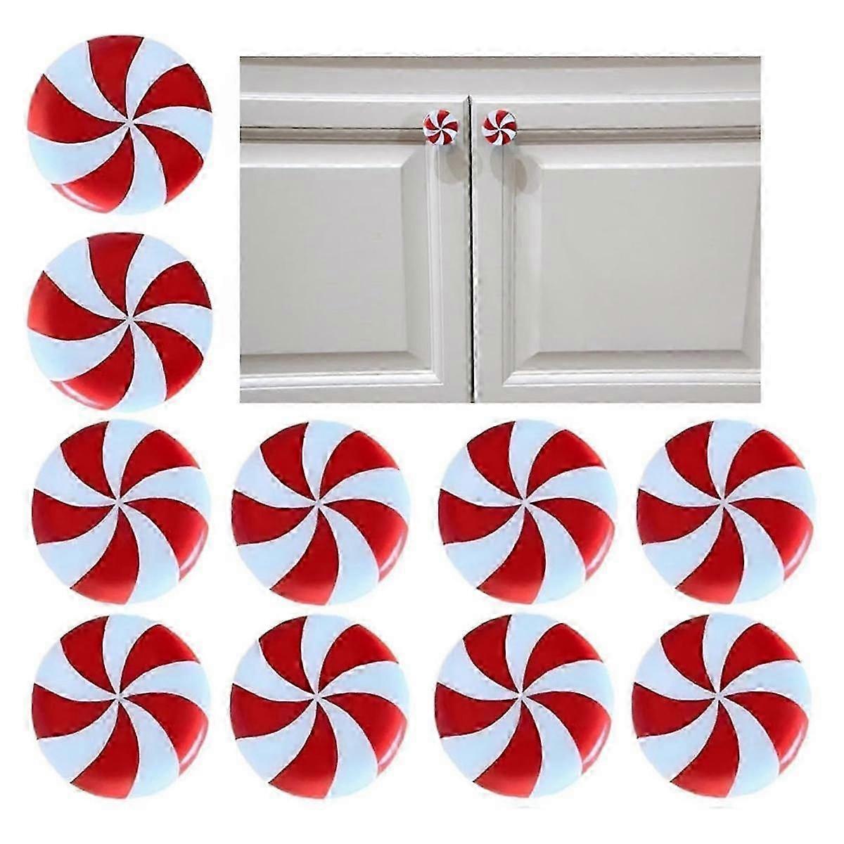 Christmas Silicone Red and White Candy Cabinet Knob Covers,Christmas Decorative Door Knobs (10pcs)