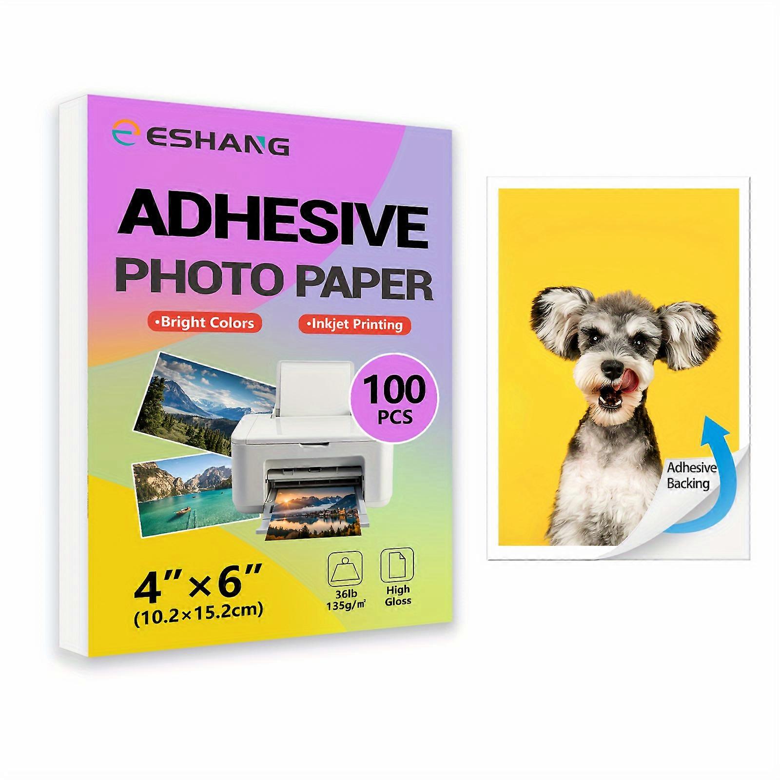 135Gsm 36lb Adhesive Glossy Printing Paper 100 Sheets 4×6 Inch, Self Adhesive Photo Paper, Inkjet Printing