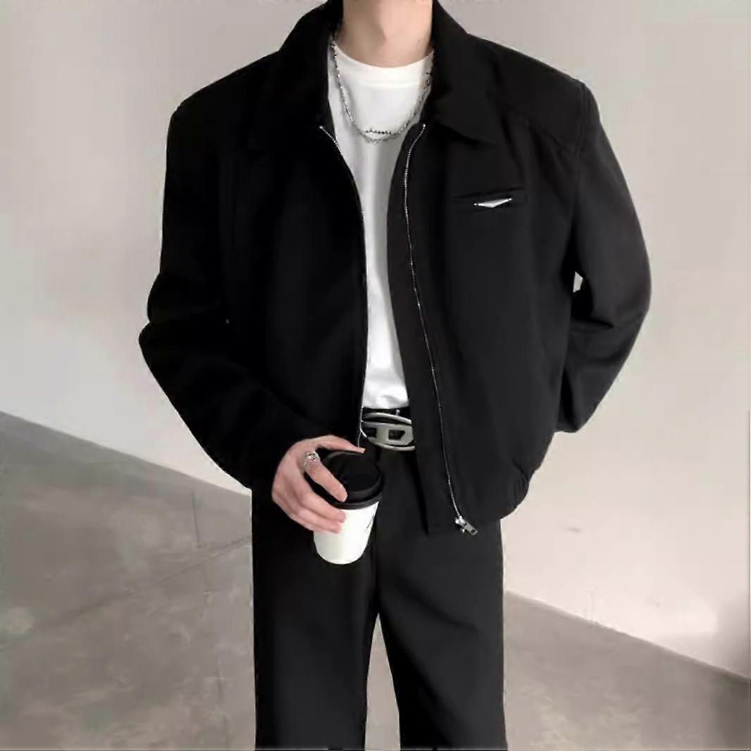 Cleanfit Short Jacket For Men, Spring And Autumn, Stylish And Cool American Shoulder Pad Jacket, High-End Black Lapel Baseball Jacket