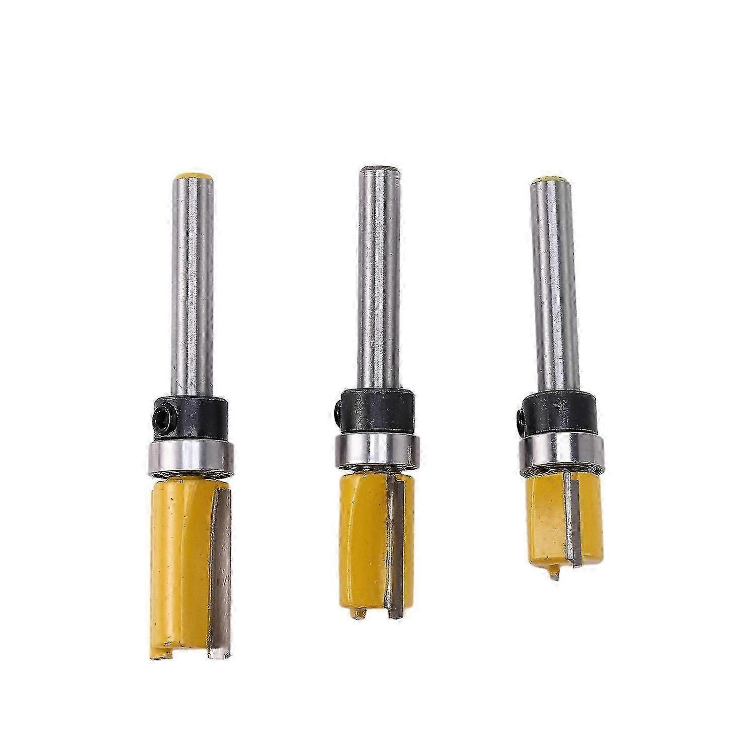 3Pcs 1/4 Inch Flush Trim Router Bit Pattern Bit Top & Bottom Bearing 1/2 inch Blade Template Edge Wo