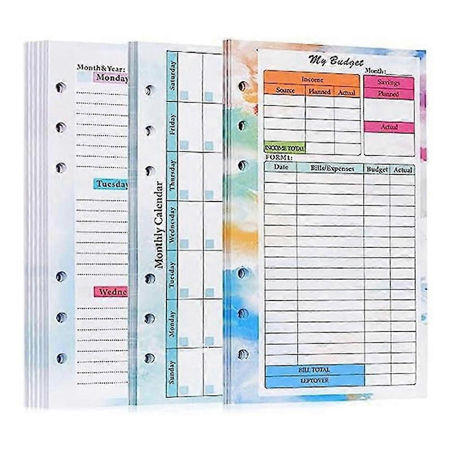 A6 Budget Planner Refill 82 Sheets Monthly Weekly Planner Notepad 6 Hole for A6 Binder Cover Save A