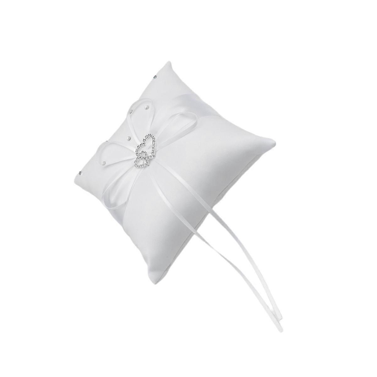 Wedding Ring Pillow Double Heart Ring Pillow for Ceremony White