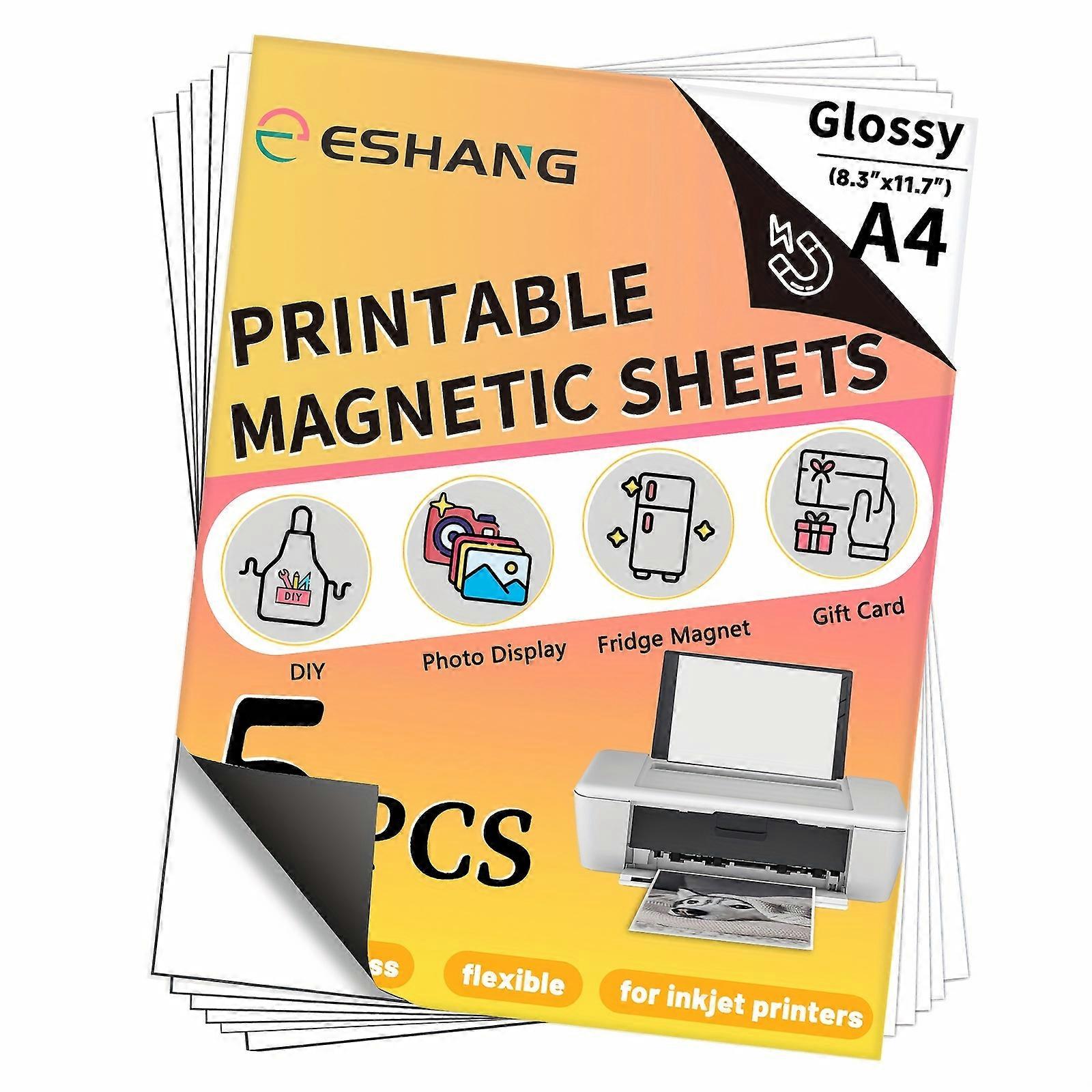 Size A4(8.3x11.7)Inch 5 Sheets Printable Magnetic Paper, Non Adhesive, 13.5 mils Thick Magnet Glossy Sheets for Inkjet Printer in Office