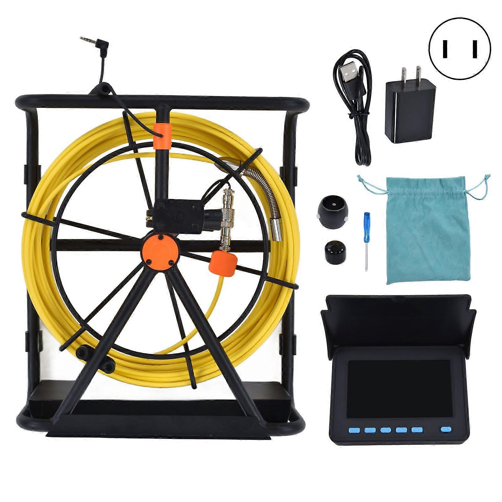 4.3 Inches Pipe Inspection Camera with 6 LED Lights IP68 Waterproof Plumbing Drain Endoscope Camera 100240VUS Plug 20m / 21.9yd