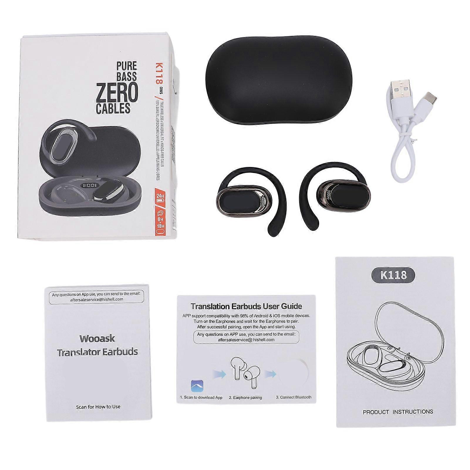 Language Translator Earbuds 144 Languages Translation Bluetooth 5.4 Wireless Music Earbuds Translator Device with Charging Case for Business Travel Bl