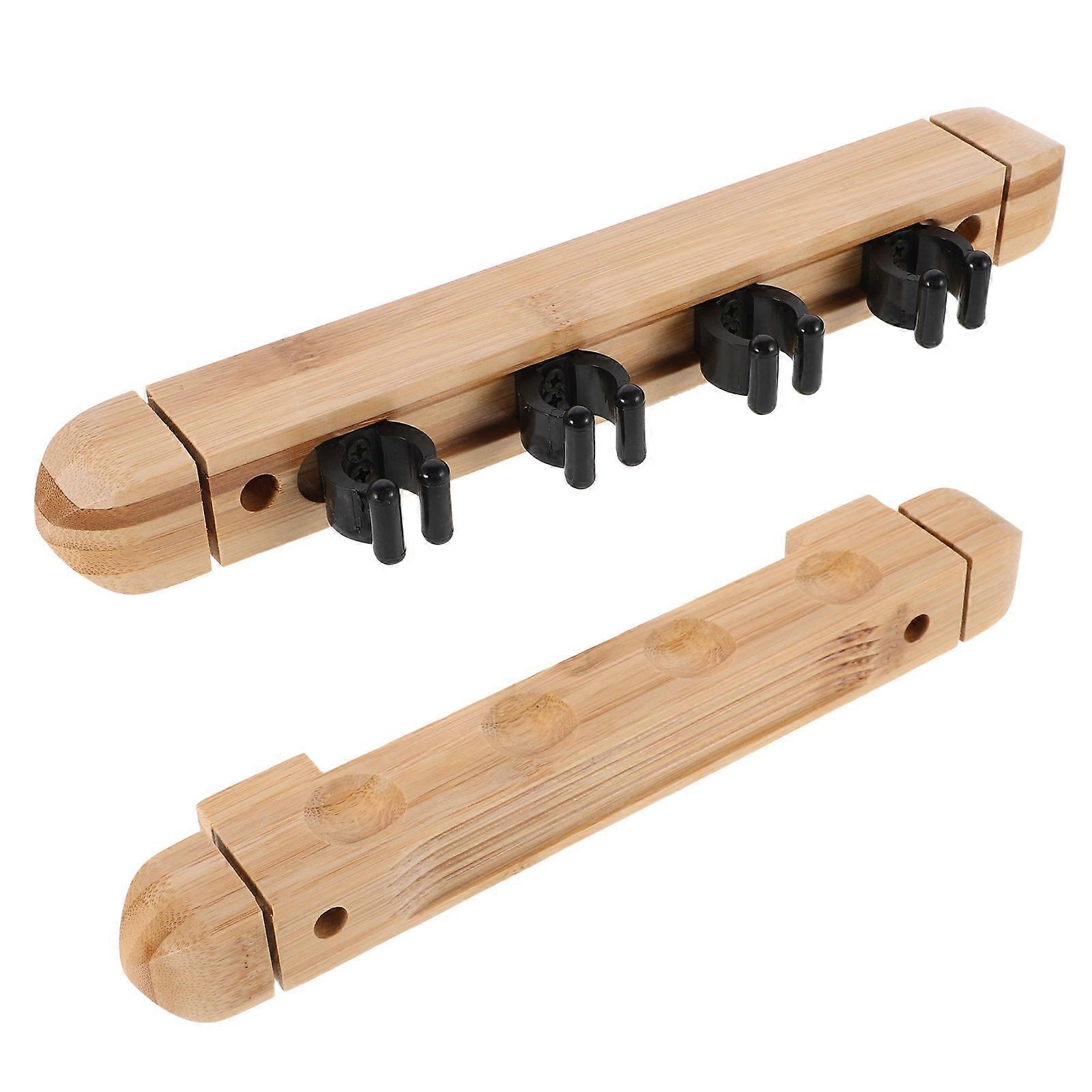 Wall Mount Pool Stick Holder Solid Wood Billiard Rack for 2Sets Cue Organizer
