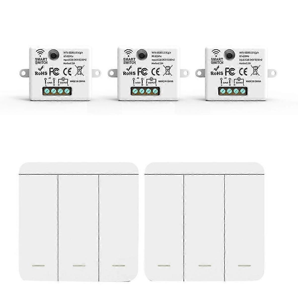 3PCS Wireless Light Wall Switch RF 433Mhz Relay Receiver with 2x 3Gang Panel Switch LED Remote Cont