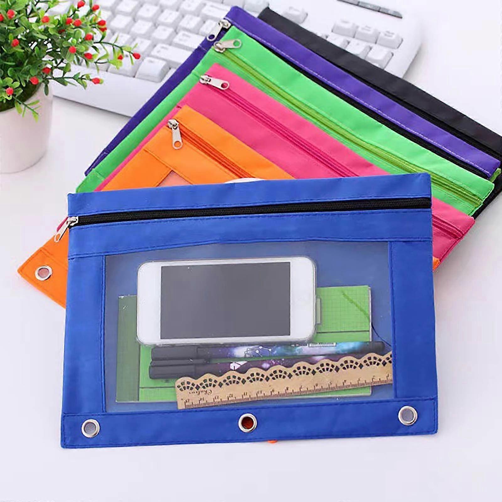 Pencil Pouch for 3 Ring Binder, Zipper Pencil Case with Clear Window, Transparent PVC Storage Bag, Detachable Folder, Large Capacity, Blue