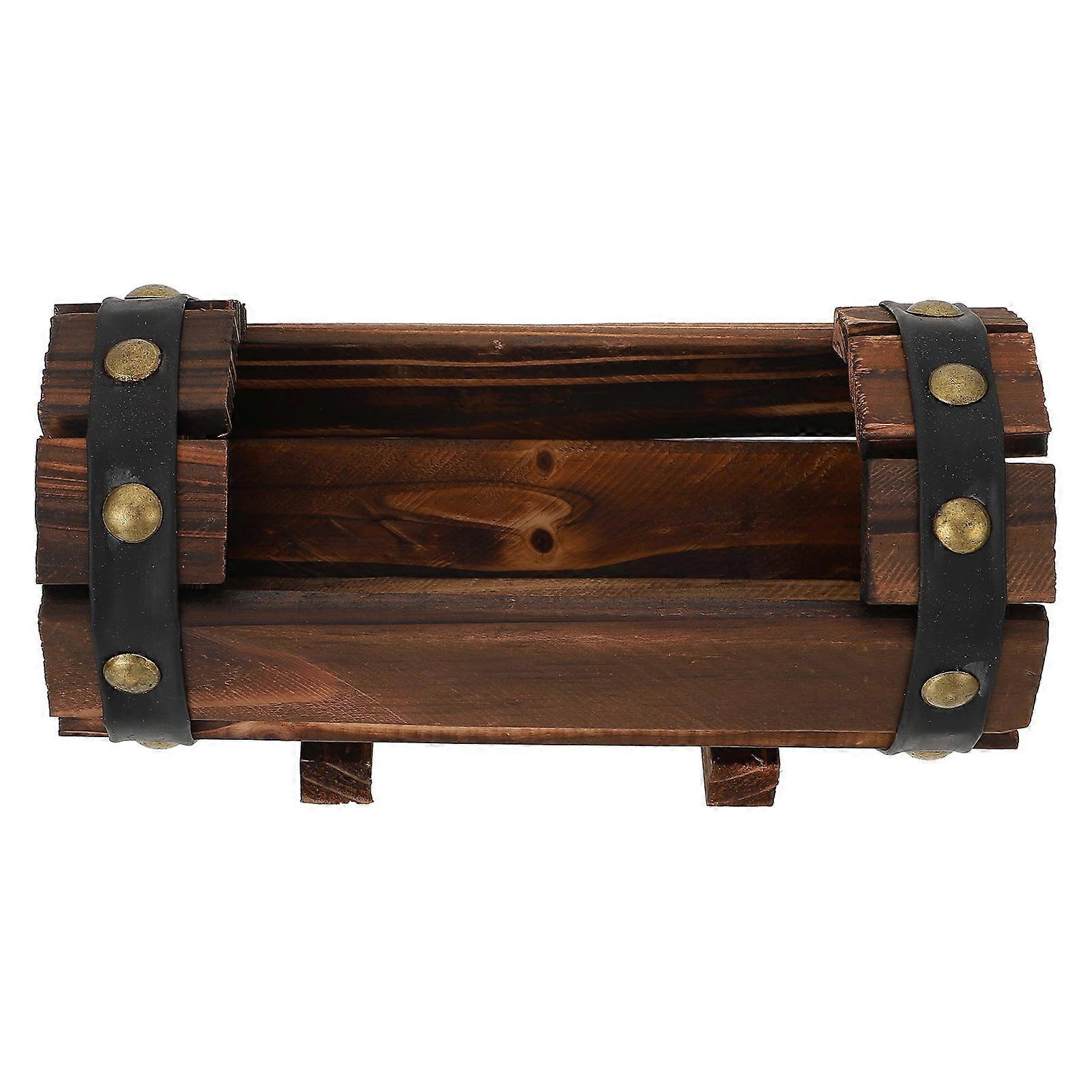 Solid Wood Flower Pot Outdoor Carbonized for Decor Garden Use 2Pcs