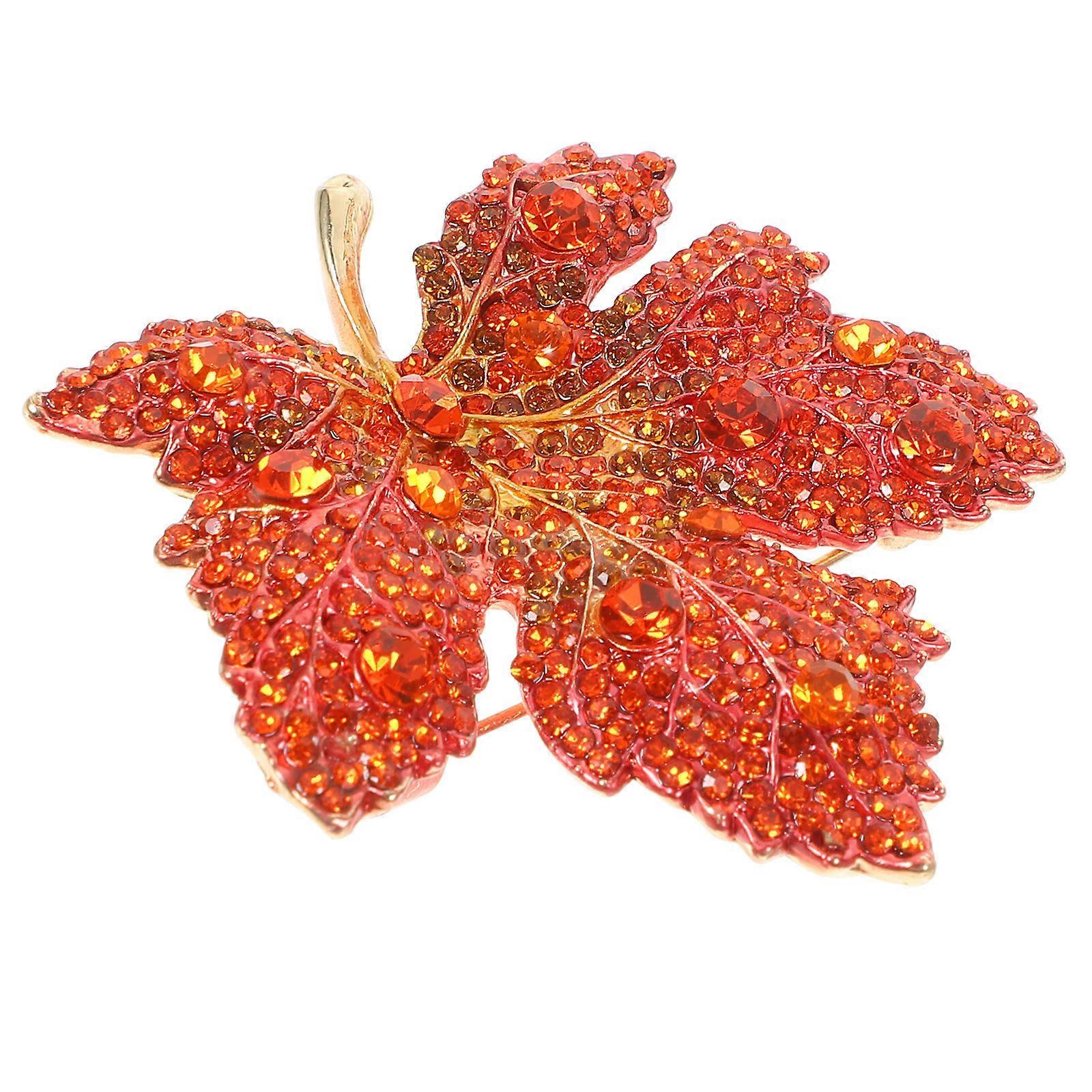 Brooch Pin for Clothes Decoration 2Pcs Orange Maple Leaf Rhinestone Accessory
