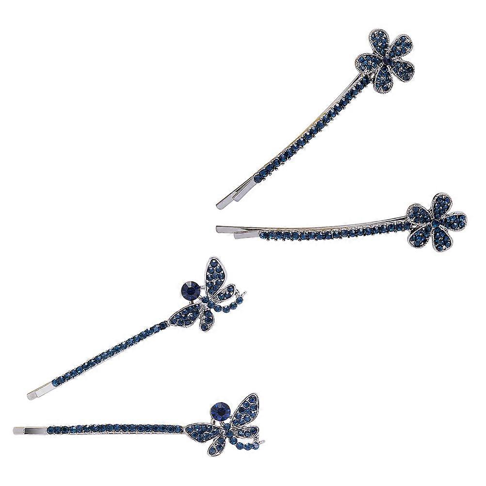 Rhinestone Hair Accessories For Girls Easy Clip Design Ideal For Parties And Daily Life In Assorted Color Comfortable To Wear 4 Pairs