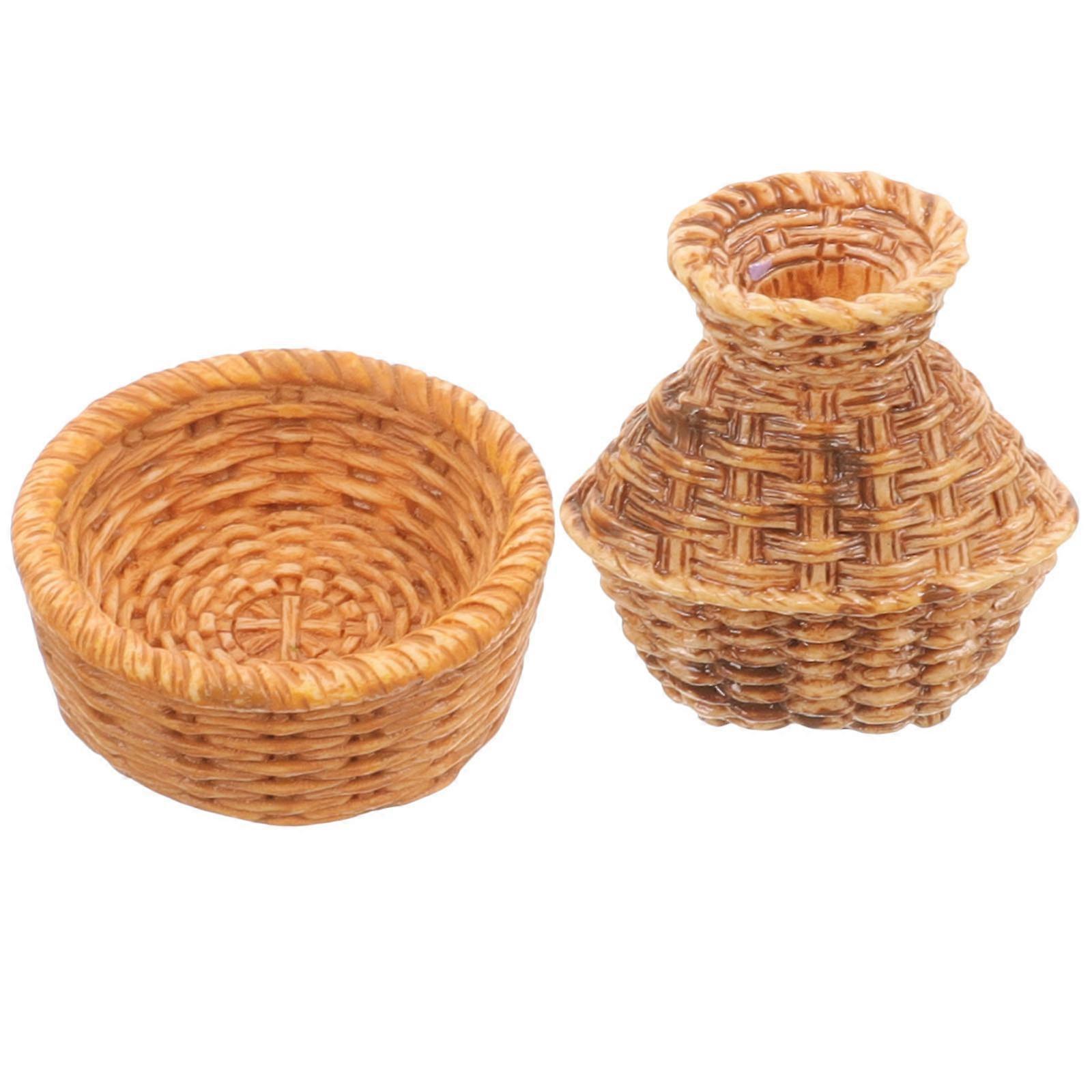 Miniature Doll House Basket for Decoration 5Sets Light Brown Material