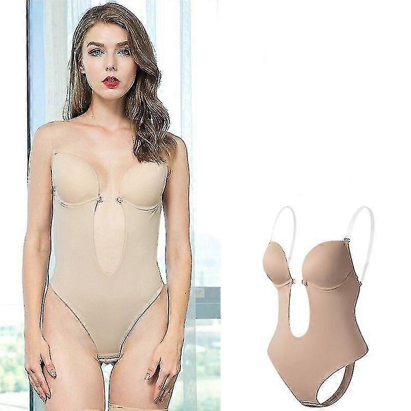 هيئة المشكل للنساء الغطس العميق الخامس الرقبة حمالة عارية الذراعين بدلة الشكل يو الغطس سلس ثونغ S-3xl