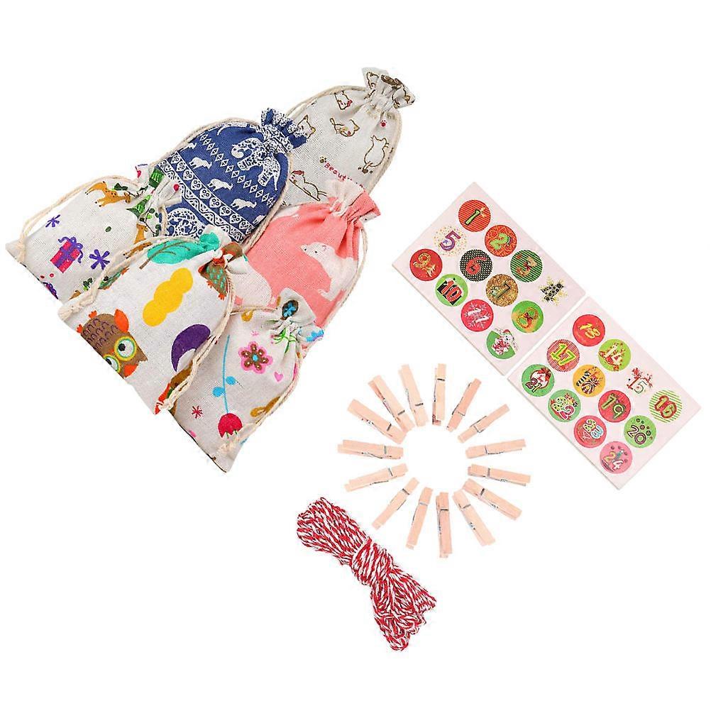 DIY Christmas Countdown Organizer Gift Pouch Set 102 Pcs Assorted Color Storage Bags For Co-workers With Rope And Stickers