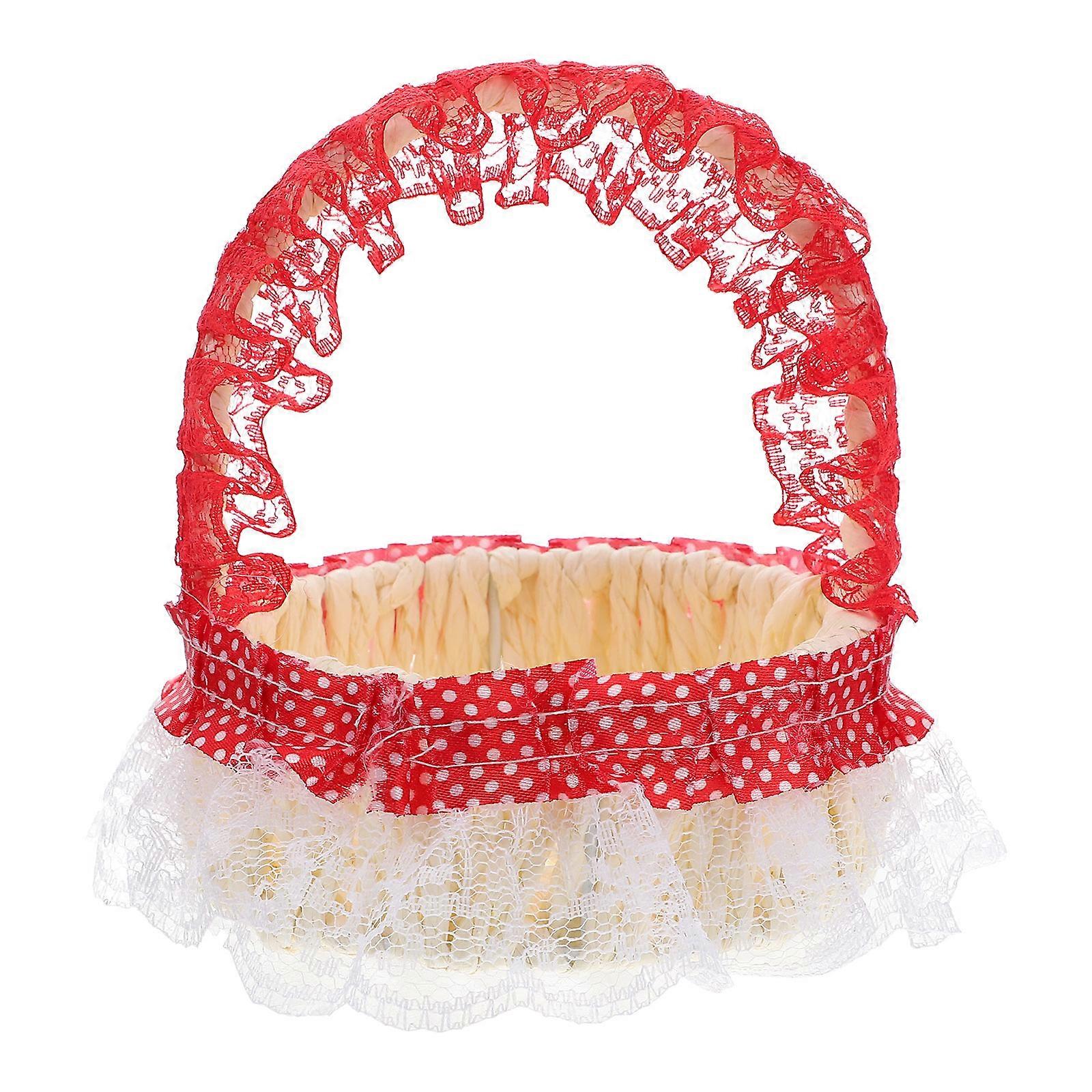 Handheld Woven Flower Basket for Decoration 2Pcs Red Multi-Functional Storage