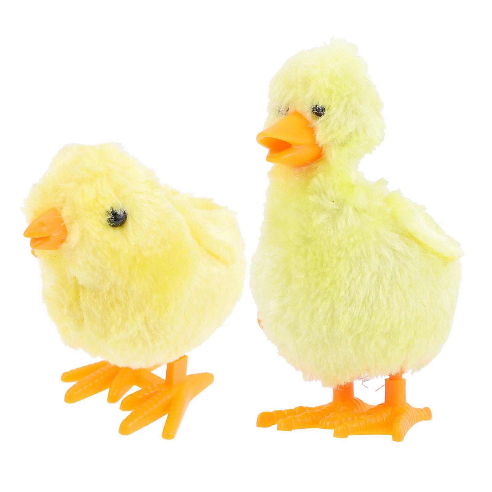 Yellow Wind-Up Toys Chicken Clockwork Toy for Kids 2Sets Plush Plastic