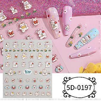 5D Embossed Nail Art Stickers, Cute Cartoon Pet Animals, DIY Christmas INS Style Nail Stickers, 100mm Bare Chip