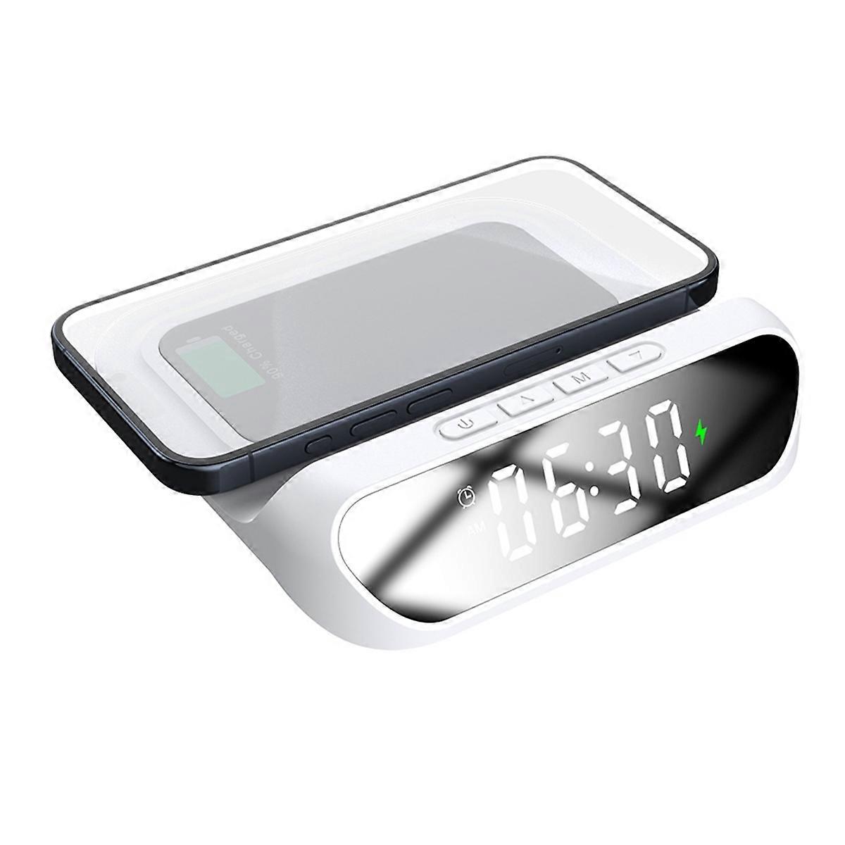 Wireless Charger Desktop Clock with Digital Display White