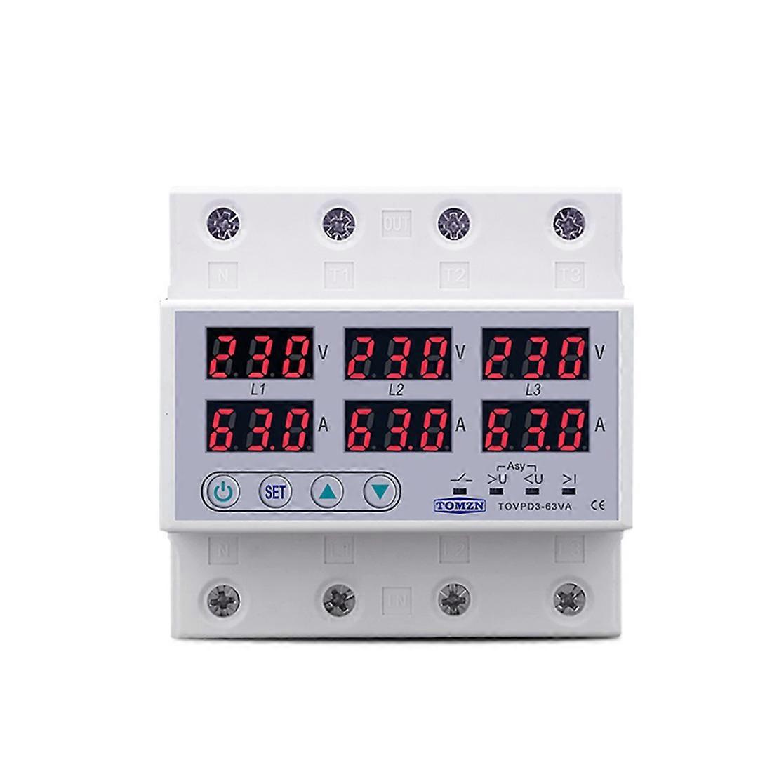TOMZN Din Rail 3 Phase Voltage Relay 3P+N Voltmeter over Protector