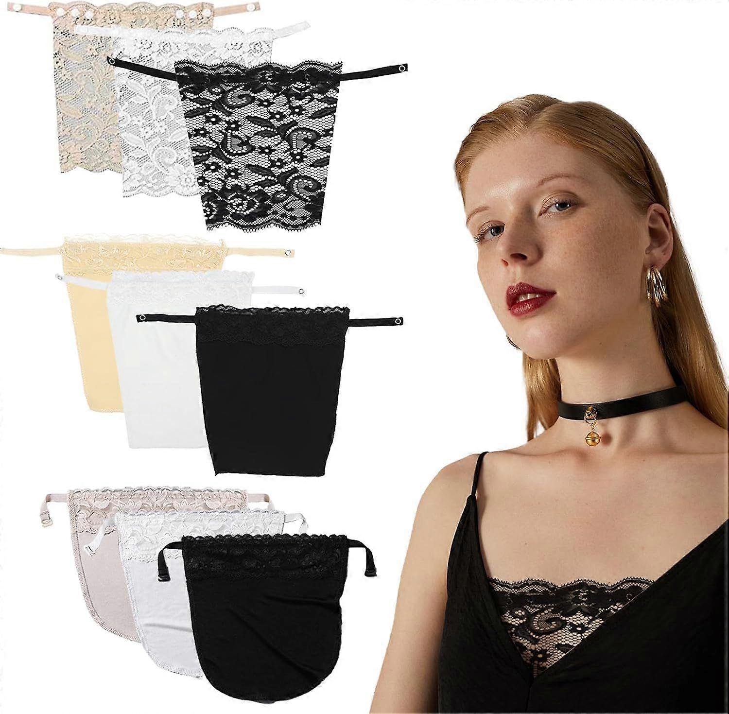 BDSHUNBF 10 Pcs Lady Lace Clip-on Mock Camisole Bra Insert Overlay Modesty Panel Vest Modesty Panels for Low Cut Tops Lace Privacy Invisible Bra for W