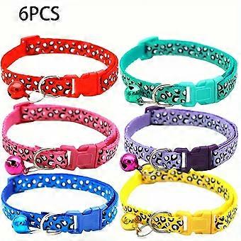 6 stuks levendige, verstelbare kattenhalsband met luipaardprint - kleurrijke kattenhalsband met bel - stijlvol, comfortabel en veilig voor katten