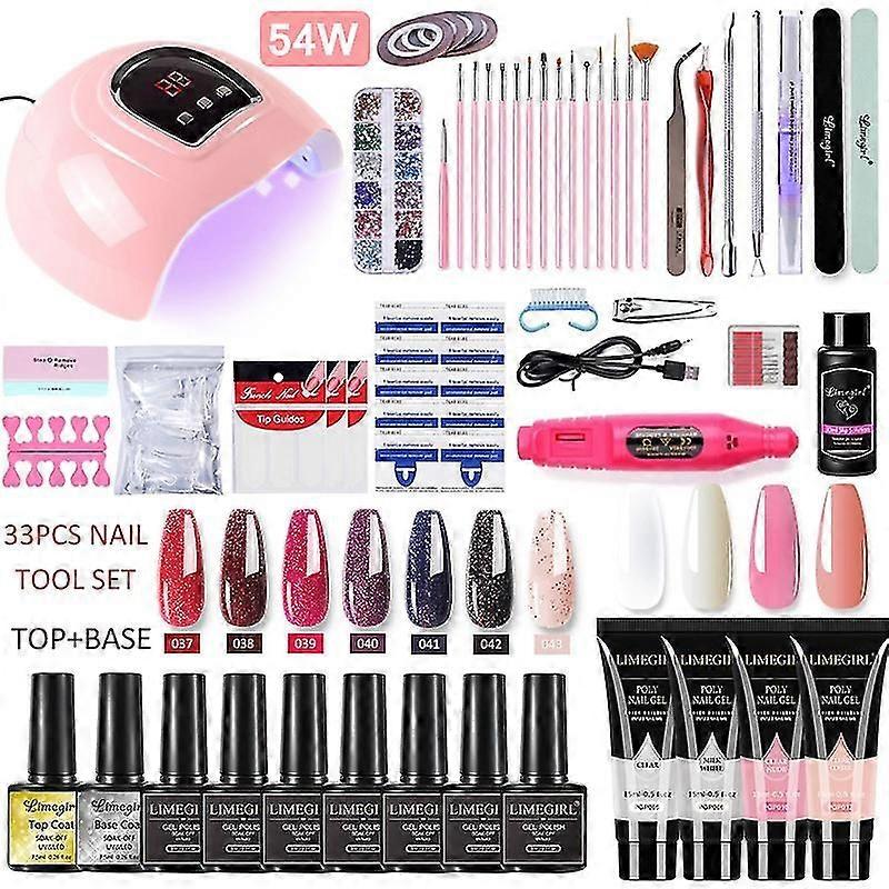 Nail Kit With 54w Uv Led Lamp Nail Tip Quicking Build Semi-permanent Varnish Kit Soak Off Tools