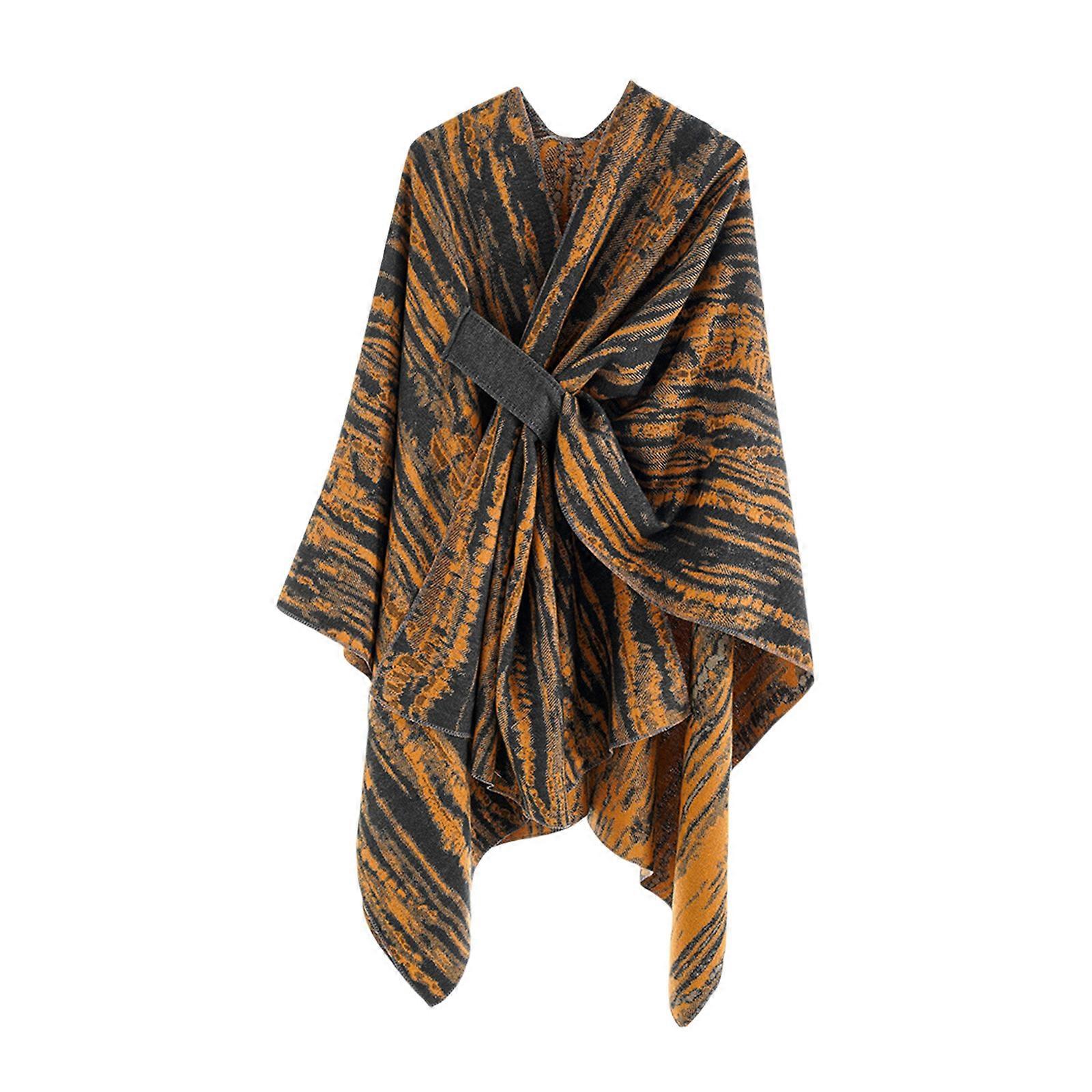 Comfortable Textured Capelet Wrap Open Front Design Shawl Cold Weather Protective Shoulder Wrap Women Outerwear  Orange