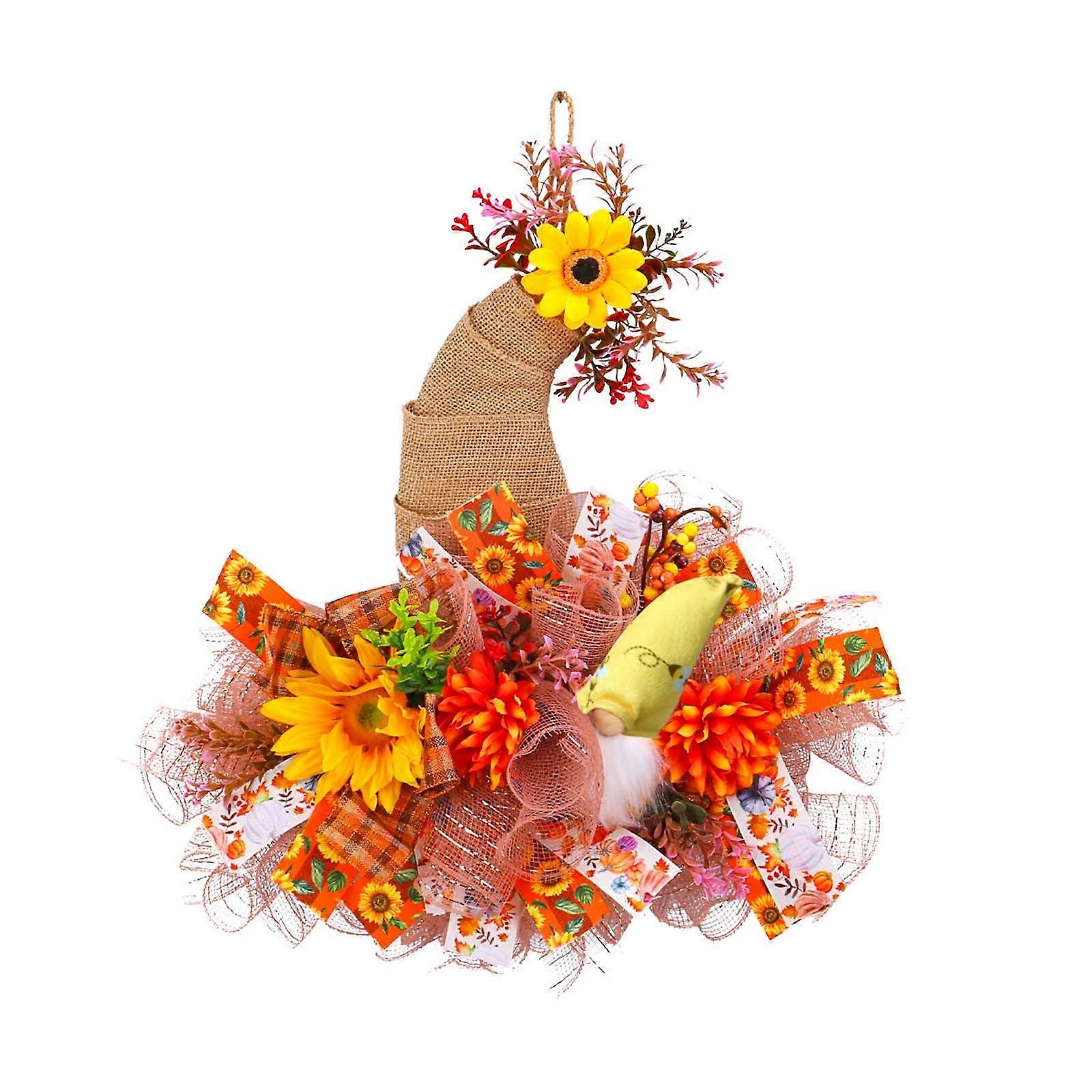 Easy Plush Wreath Featuring Artificial Sunflowers And Tulle For Seasonal Home Styling Multicolor
