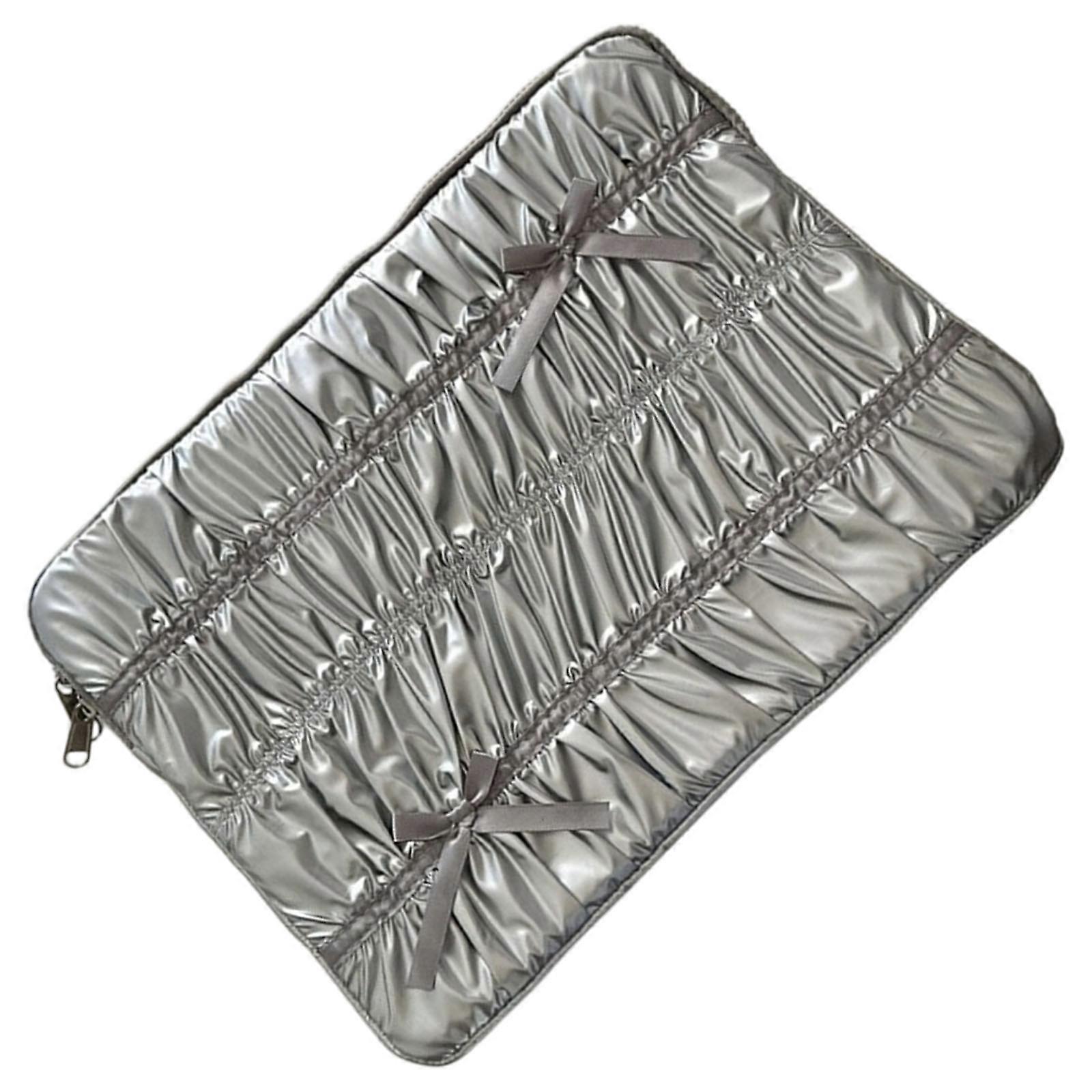Modern Textured Laptop Sleeve Bag With Folded Design Computer Case Portable Soft Lining For Work and Travel Bag  Silver 15 to 15.6 inches
