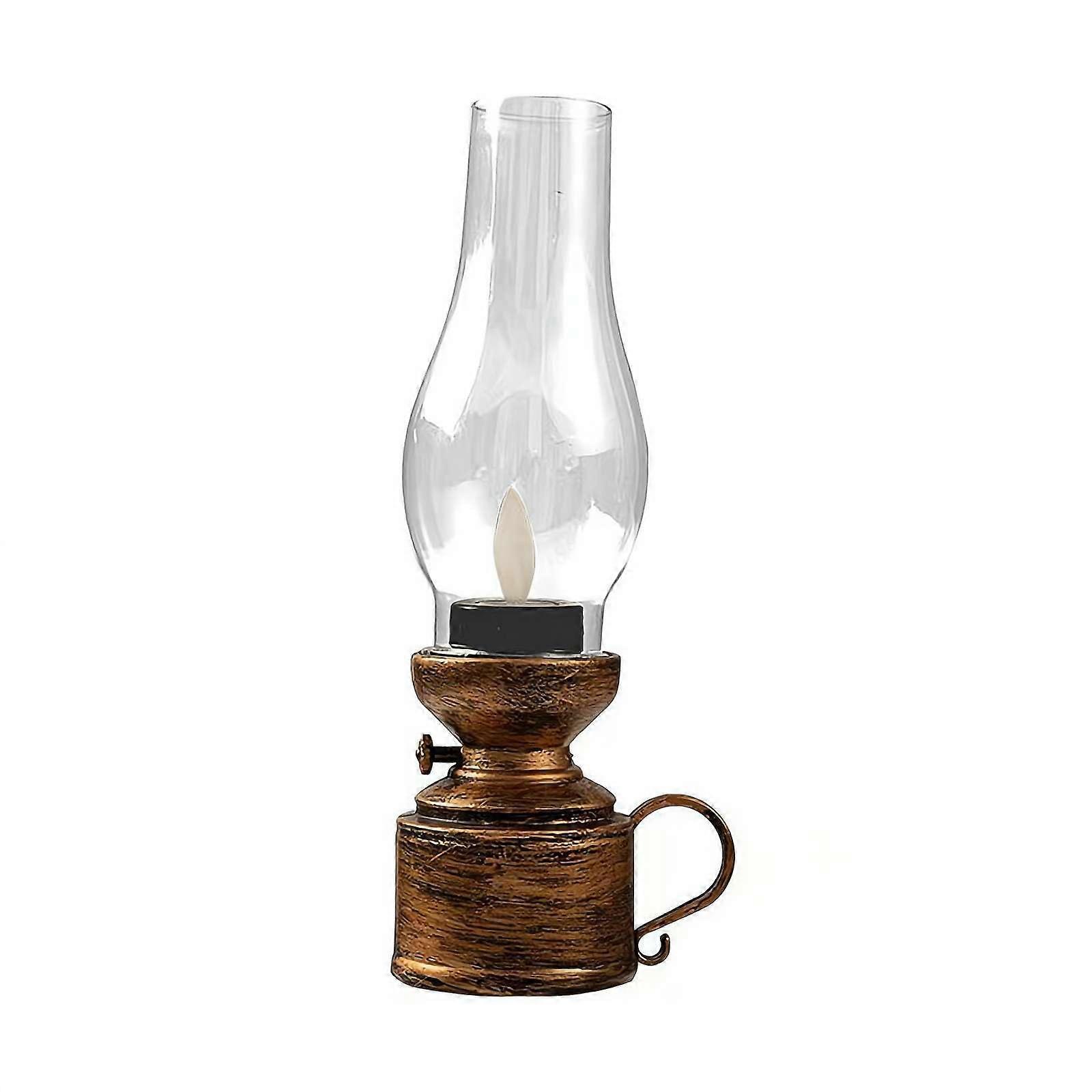 Flame Lamp Vintage Lantern LED Flameless Kerosene Lamp Electronic Swing Candle Copper Table Lamp