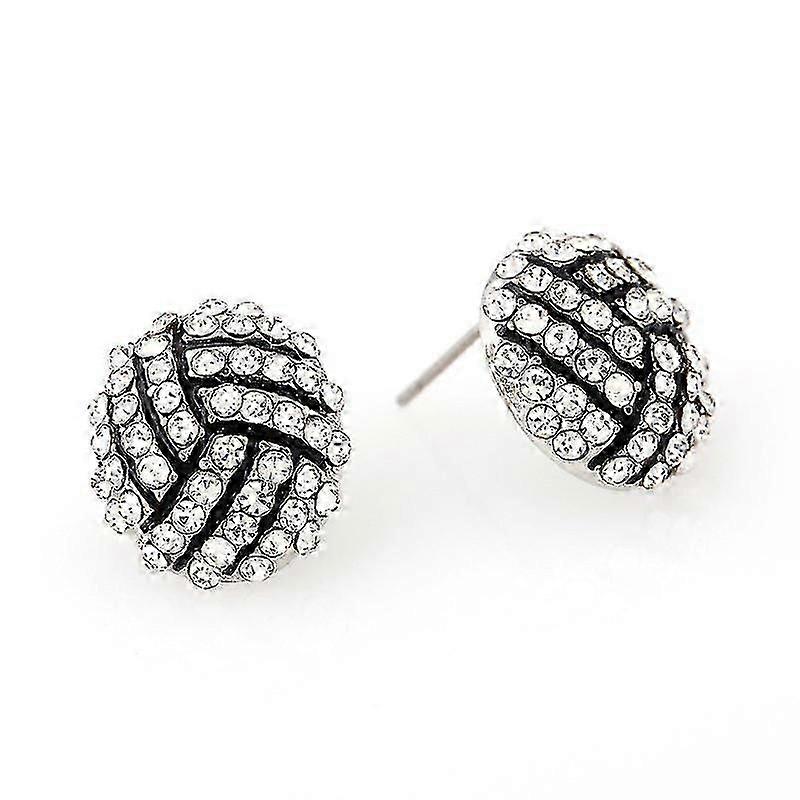 Volleyball Earrings Studs Crystal Rhinestone Post Silver Bling
