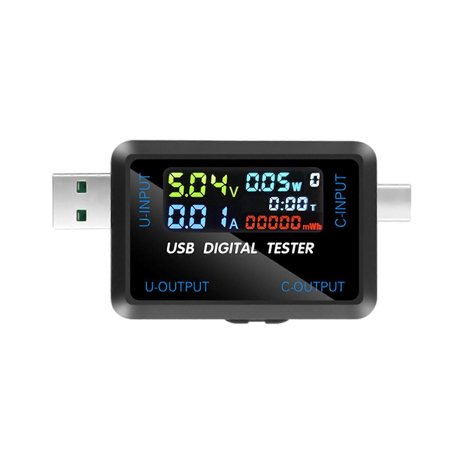 USB-C-Tester mit Farbdisplay (LCD), digitales Multimeter, USB-C-Spannungs- und Strommesser (Voltmeter, Amperemeter, Voltmeter, Voltmeter, Amperemeter, Detektor, mehrfarbig)