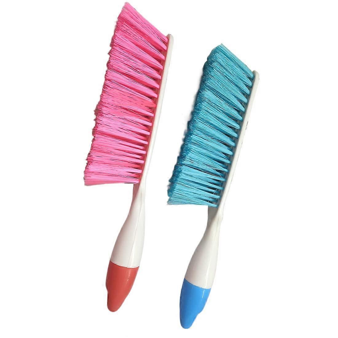 2 Pack Soft Bristle Bed Sheet Cleaning Brushes with Plastic Handle for Bedding, Blue and Rose Red