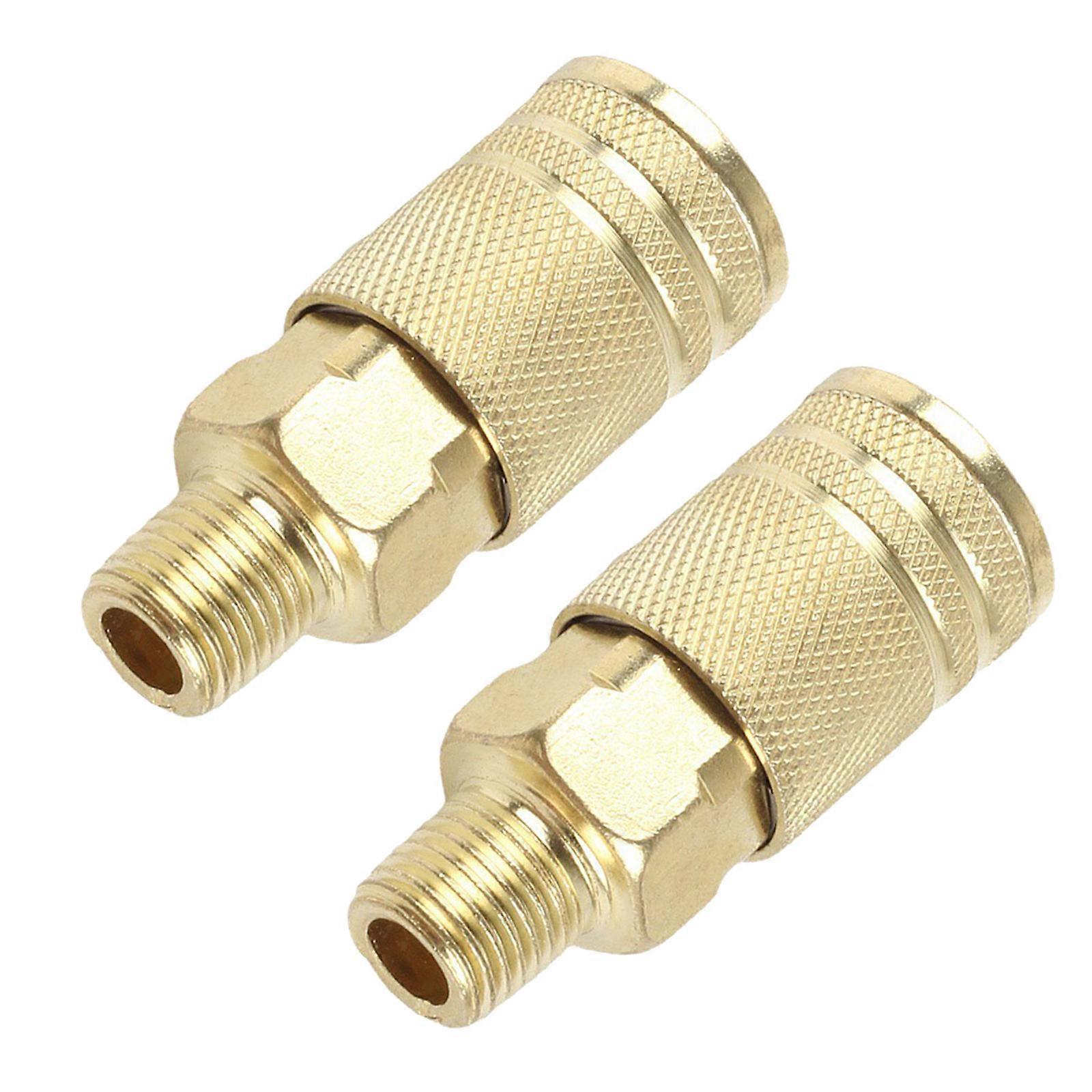 2Pcs Quick Connector Pneumatic For Air Compressor Gold Male Thread 1/4 Coupling Connector Coupler Practical Multicolor
