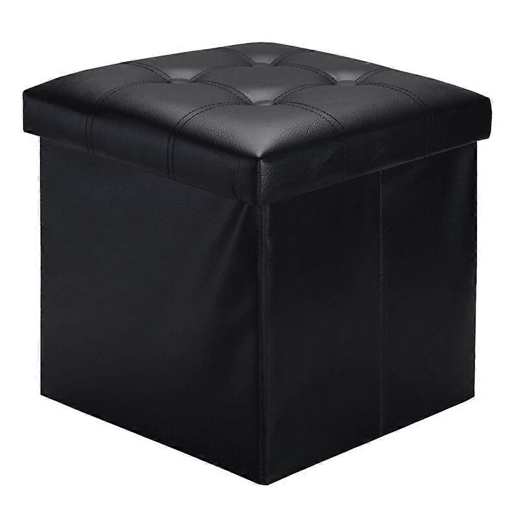 Folding Ottoman Cube with Lid – Leatherette Footstool Seat, Coffee Table and Storage Chest