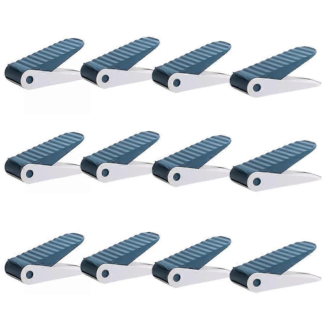 Shoe Slots Organizer 12pcs Adjustable Double Layer Shoe Rack Space Saver for Closet Storage Blue