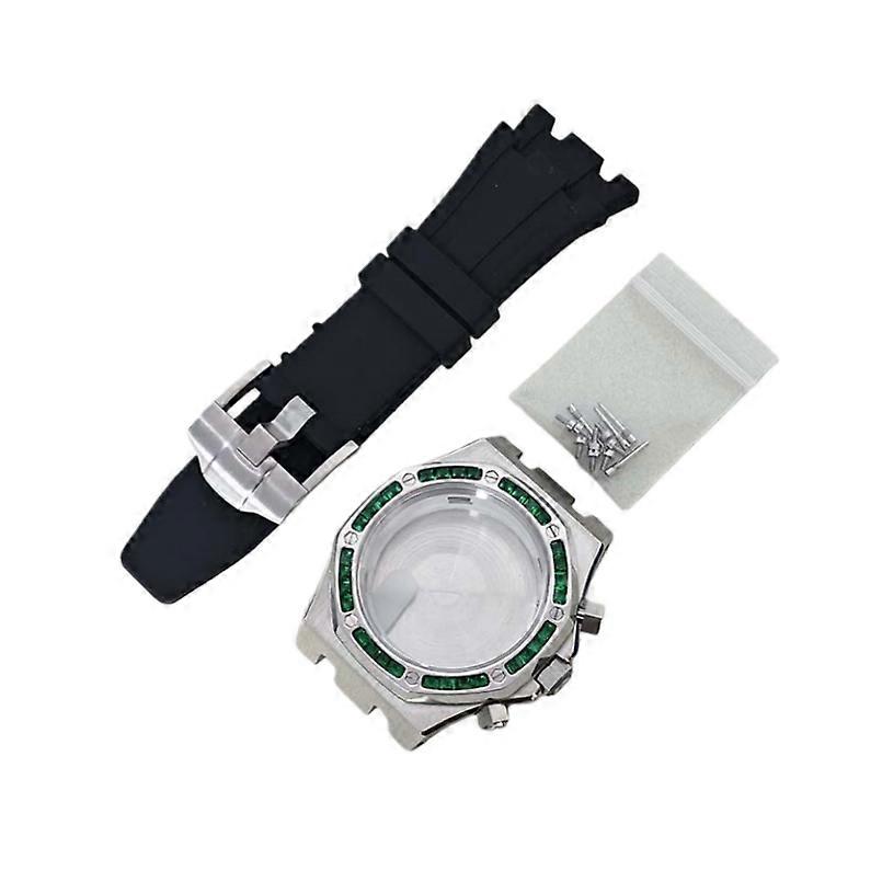 41mm Stainless Steel Brick-Patterned Case + Strap with Solid Case Back for Japanese VK63 Movement (Green)