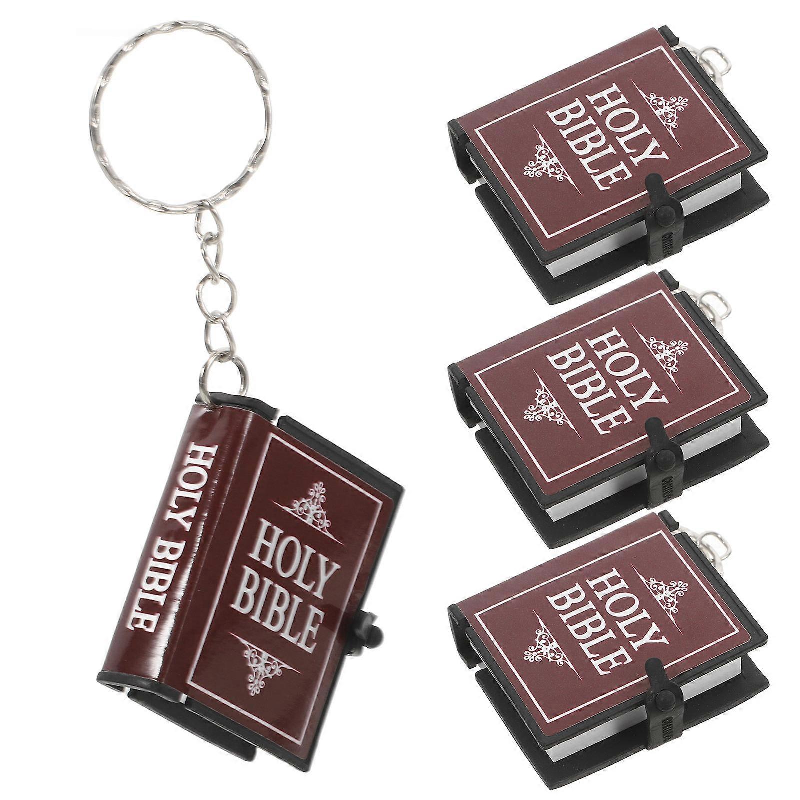 Religious Keychain Miniature Bible Keychain Function Keyring Material Paper 4Pcs