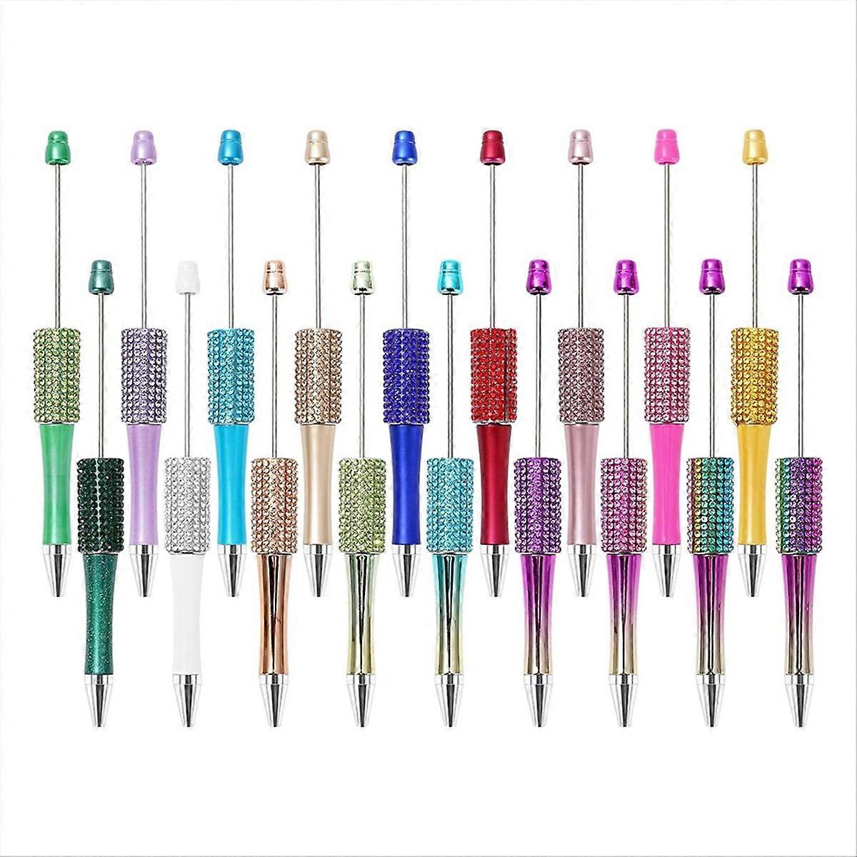 18Pcs Diamond Beadable Pen 18 Colors Plastic Bead Ballpoint Pen