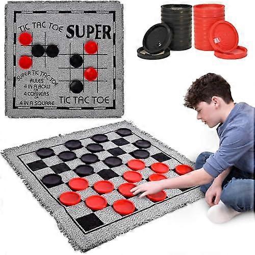 3-in-1 Giant Game Rug with Chess, Checkers & Backgammon - Portable Roll-Up Tic-Tac-Toe Board Game for Family Game Night​