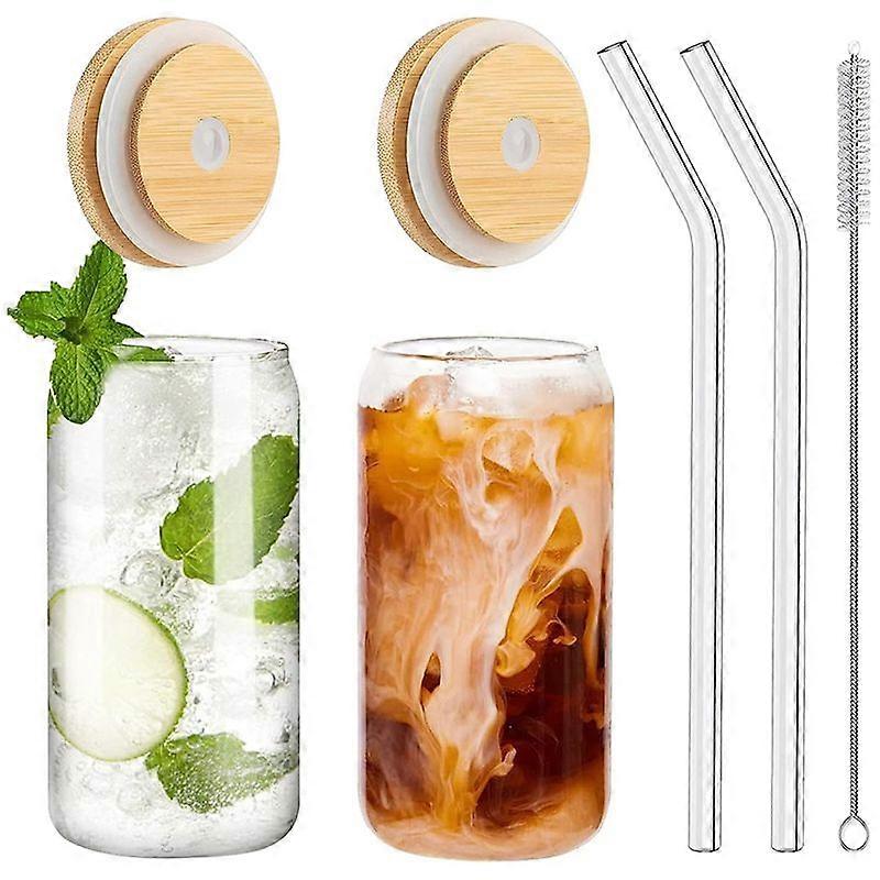 Drinking Glasses with Bamboo Lids and 2PCS, Beer Glasses