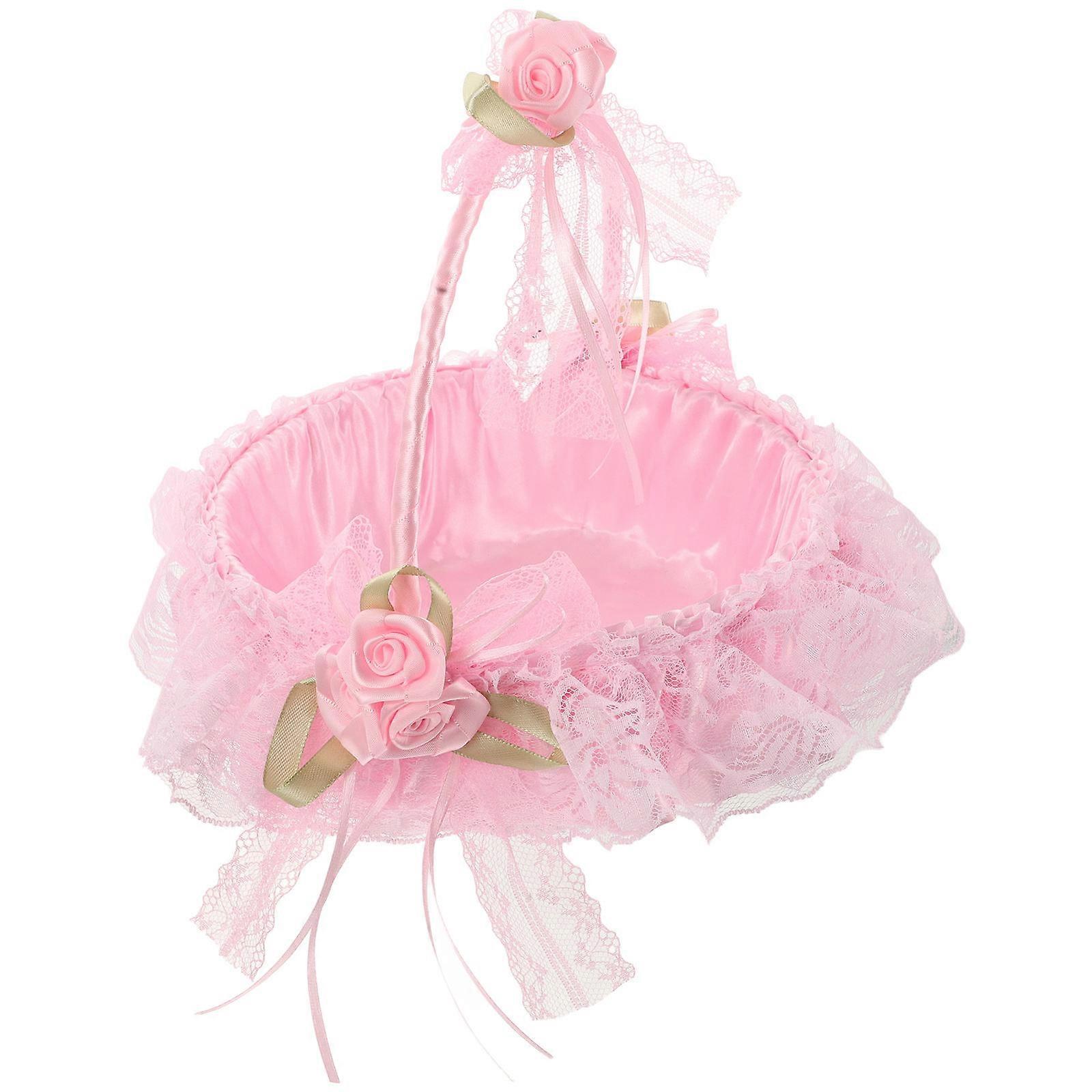 Pink Decorative Flower Basket for Wedding Use with Handle