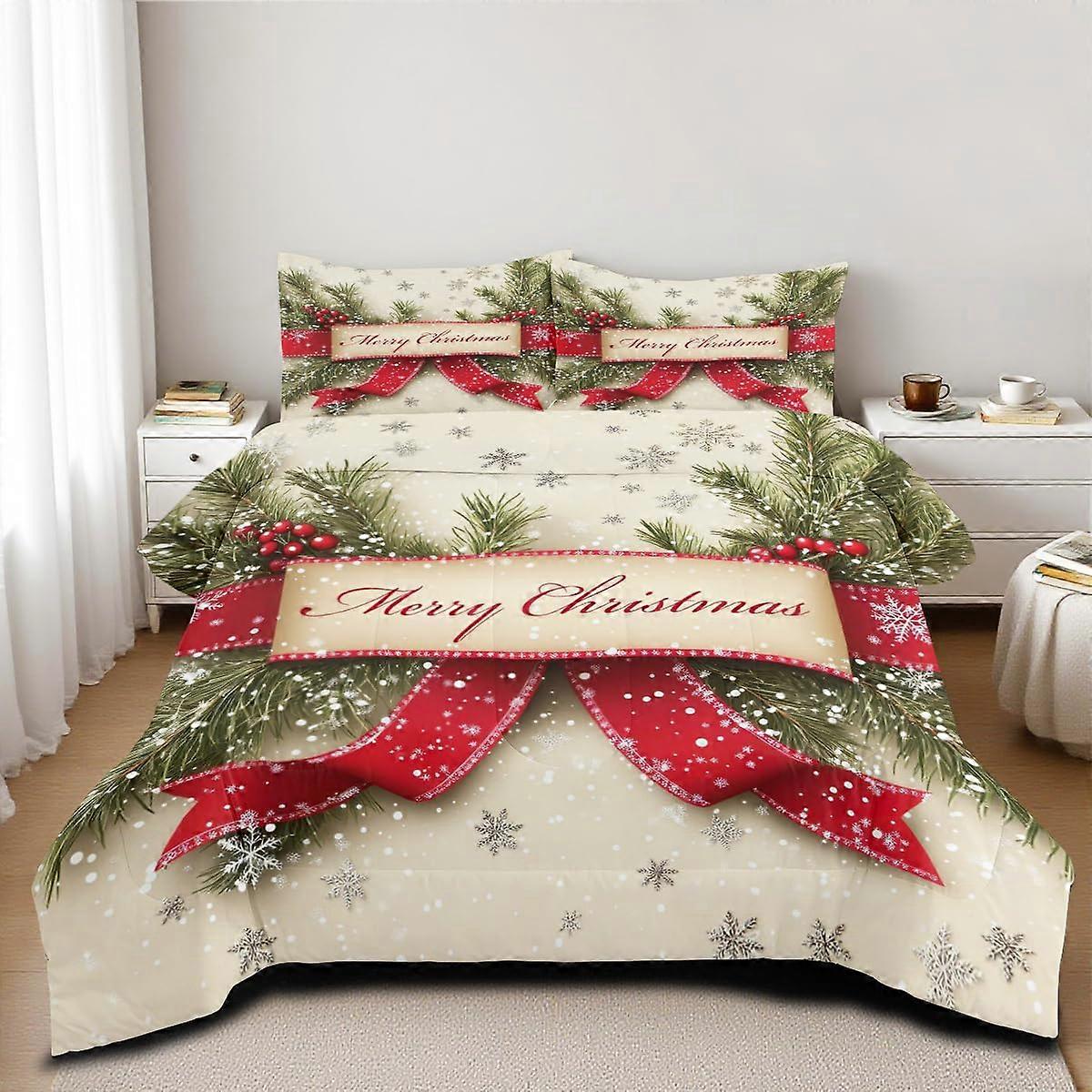 Christmas Comforter Set King Size Soft Microfiber Bedding with 2 Pillowcases Holiday Decor