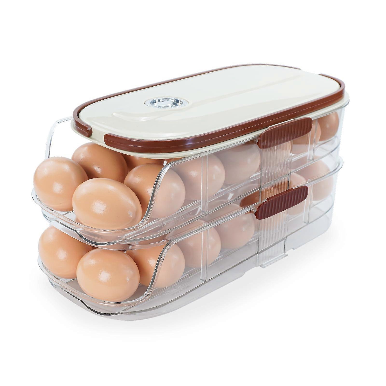 Egg Holder for Fridge with AutoRolling Slope, Stackable 2Layer Clear Egg Storage Container