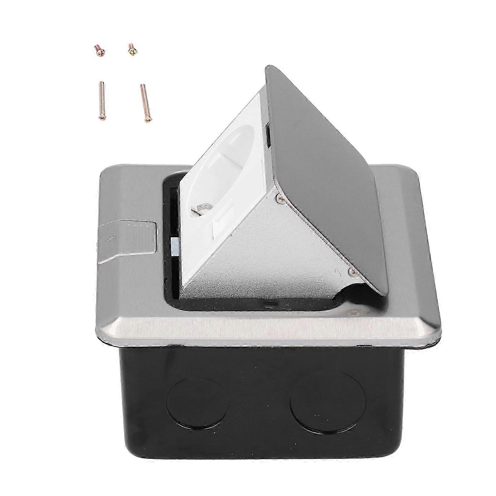 EU Standard Stainless Steel Ground Plug Socket with Embedded Floor Outlet Box, AC 250V, includes Installation Tool