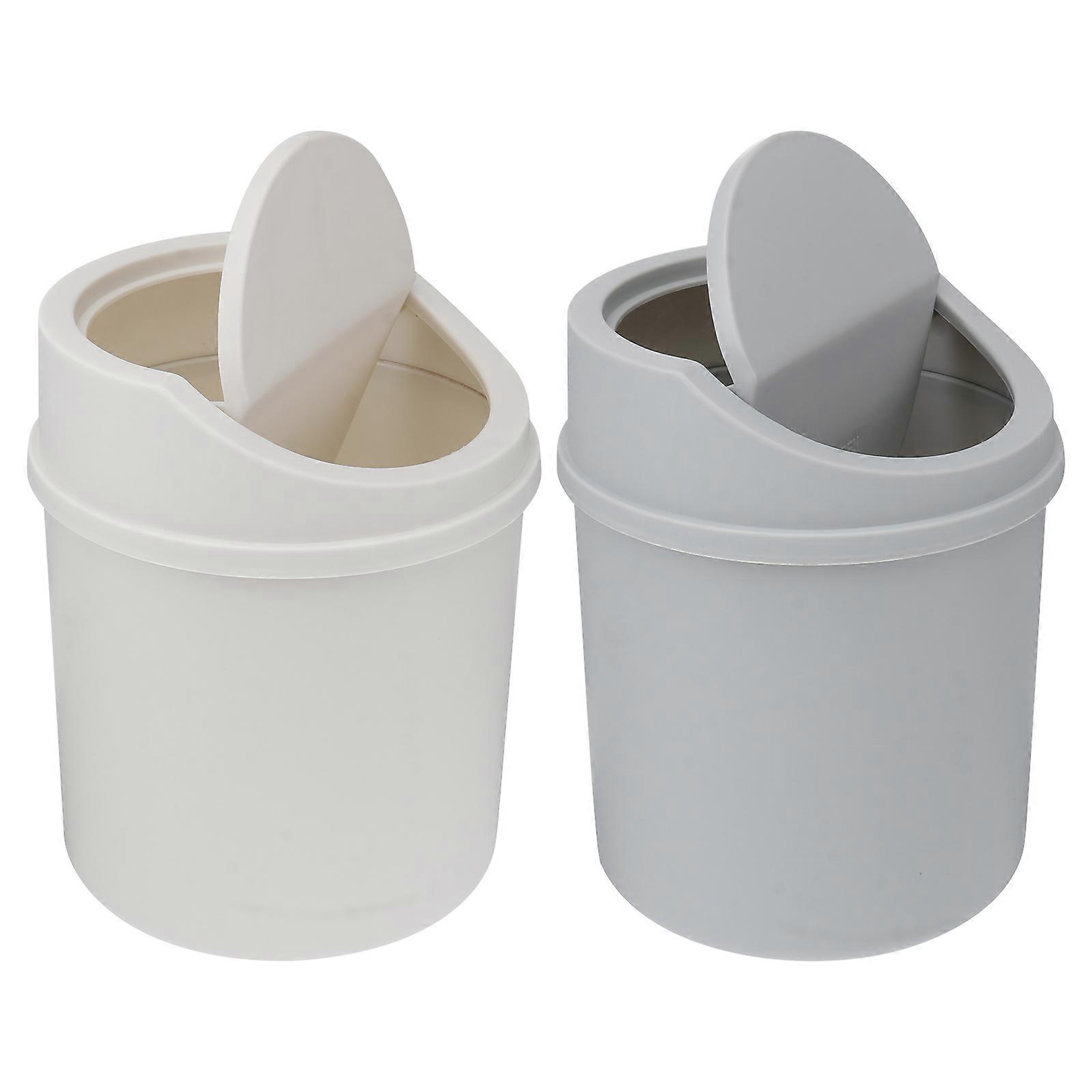 Desktop Mini Trash Can Lid Garbage Bin for Storage Use 2Pcs White Plastic Rubbish Container
