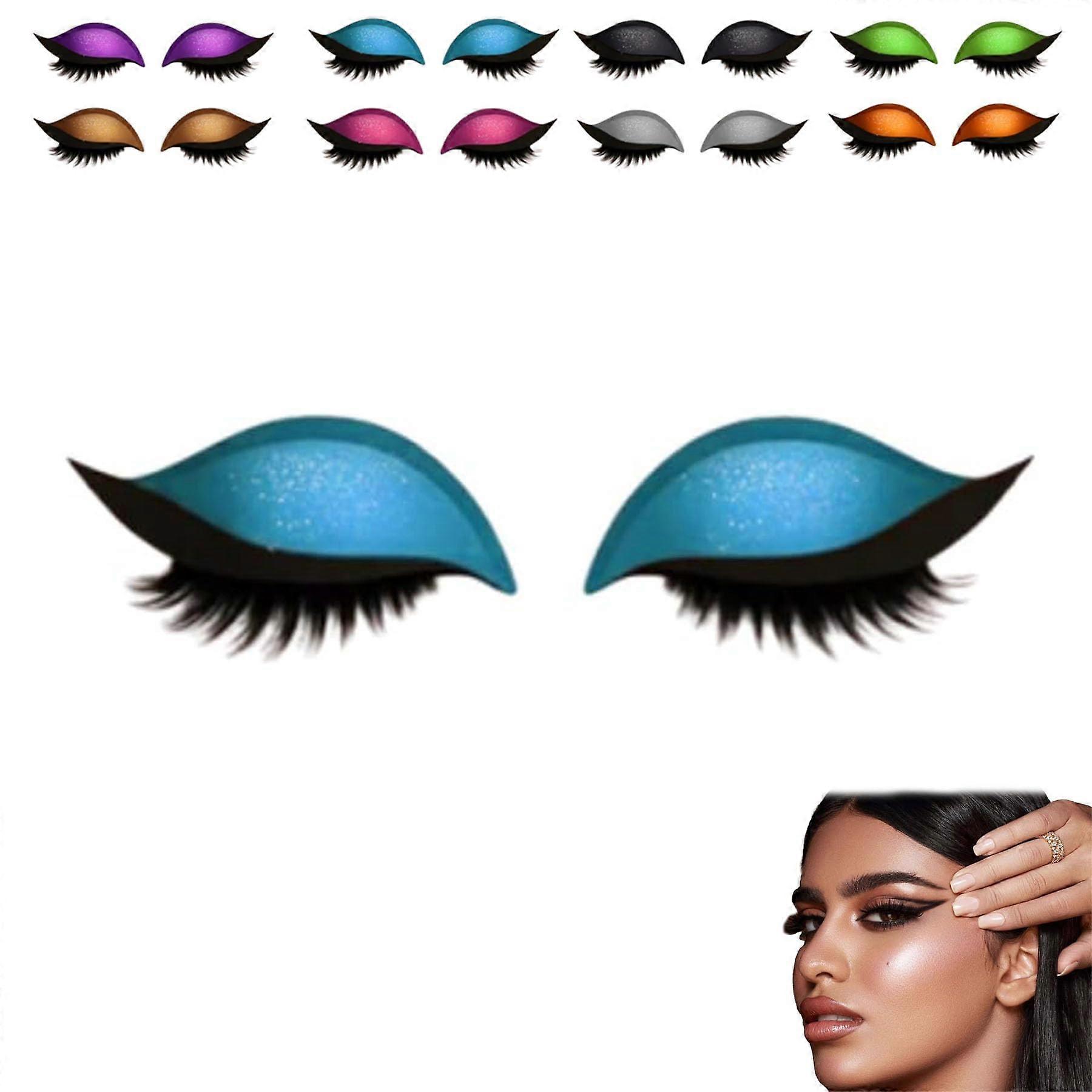2in1 Reusable False Eyelashes and Eye Makeup Stickers, Adjustable Fit, Blue, Quick Apply Patch
