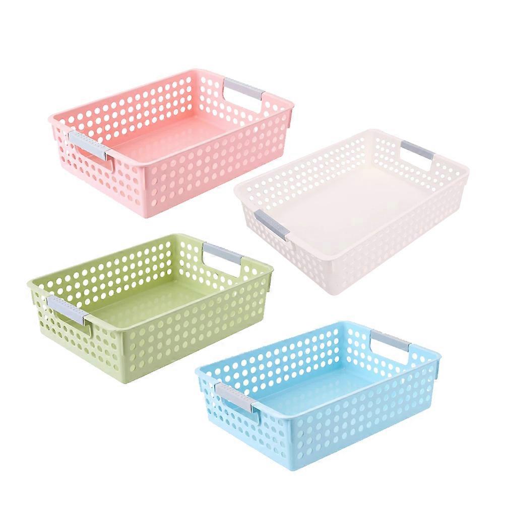 Plastic Storage Baskets for Collecting File 4 Pieces Assorted Color Stackable Hollow Design