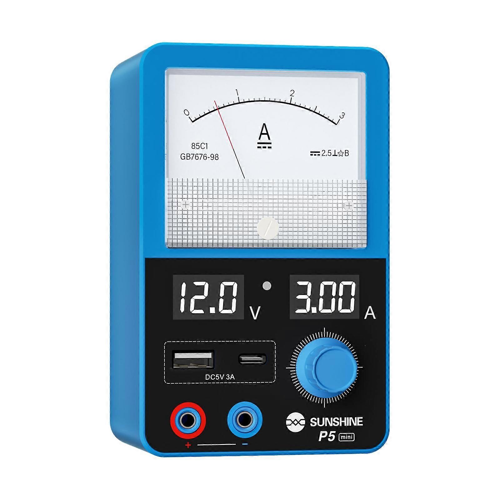 SUNSHINE P5 Mini 5V / 3A Dual Display Smart Power Supply with Pointer-type Ammeter